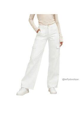 High Waisted Cargo Wide Leg Jeans Stretch Denim Pants